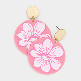 Flower Printed Resin Round Dangle Earrings