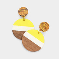 Color Block Wood Resin Round Dangle Earrings