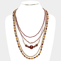 Wood Multi Layered Bib Necklace