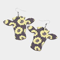 Sunflower Accented Wood Cattle Dangle Earrings