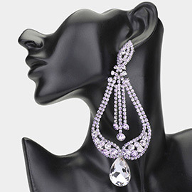 Oversized Pave Glass Teardrop Chandelier Evening Earrings