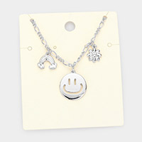 Rainbow Smile Flower Pendant Necklace