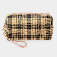 Classic Plaid Check Patterned Wristlet Cosmetic Pouch Bag