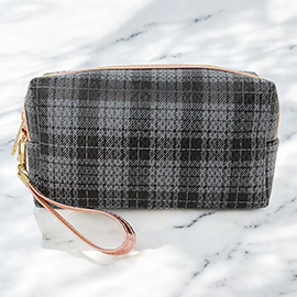 Classic Plaid Check Patterned Wristlet Cosmetic Pouch Bag