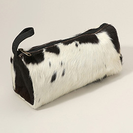 Animal Patterned Genuine Leather Cosmetic Pouch Bag