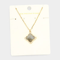 Semi Precious Quatrefoil Pendant Necklace