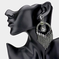 Teardrop Stone Accented Rhinestone Fringe Evening Earrings