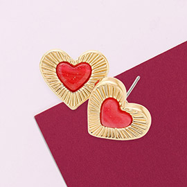 Celluloid Acetate Heart Centered Stud Earrings