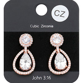 CZ Round Teardrop Stone Link Dangle Evening Earrings