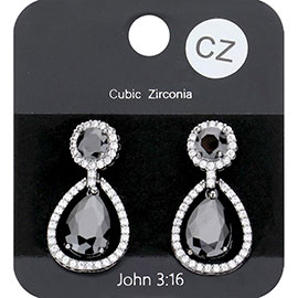 CZ Round Teardrop Stone Link Dangle Evening Earrings