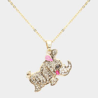 Rhinestone Embellished Rhinoceros Pendant Necklace