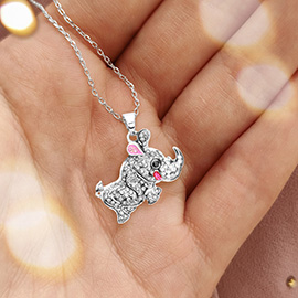 Rhinestone Embellished Rhinoceros Pendant Necklace