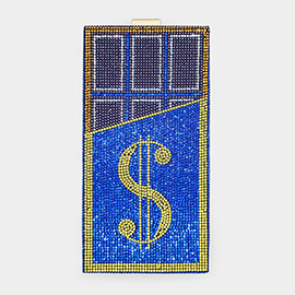 Bling Dollar Sign Chocolate Vertical Clutch Bag