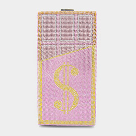 Bling Dollar Sign Chocolate Vertical Clutch Bag