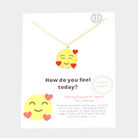 Gold Dipped Emoji Enamel Metal Round Pendant Necklace