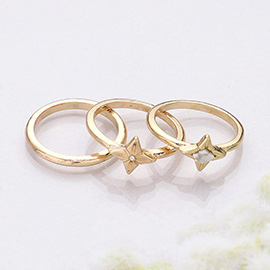 3PCS - Semi Precious Rhinestone Embellished Metal Band Mixed Rings