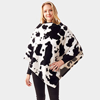 Cow Patterned Soft Faux Fur Poncho