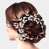 Rhinestone Embellished Leaf Cluster Vine Bun Wrap Headpiece