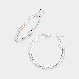 Rectangle Stone Cluster Hoop Earrings