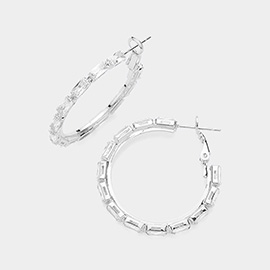 Rectangle Stone Cluster Hoop Earrings