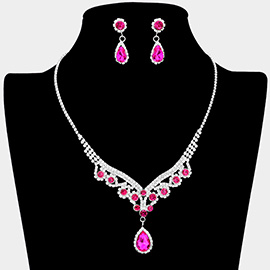 Teardrop Stone Accented Rhinestone Necklace