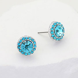 Round Stone Stud Evening Earrings