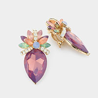 Floral Teardrop Crystal Clip On Earrings