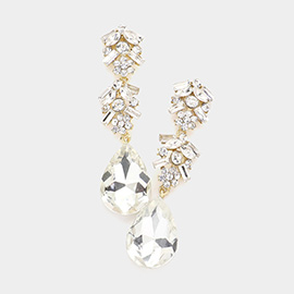 Chunky Pear Crystal Floral Evening Drop Earrings