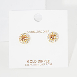 Gold Dipped CZ Round Stud Earrings