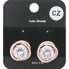 CZ Round Accented Stud Evening Earrings