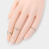 3PCS - Brass Metal Crisscross Rhinestone Embellished Rectangle Mixed Rings