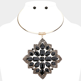 Multi Stone Flower Pendant Choker Evening Necklace