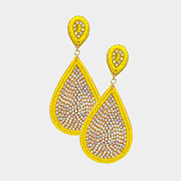 Felt Back Seed Bead Trimmed Rhinestone Teardrop Dangle Earrings