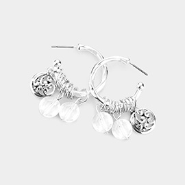 Half Hoop Filigree Metal Round Lucite Bead Dangle Earrings