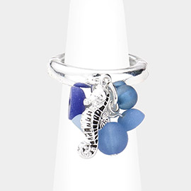 Sea Glass Metal Seahorse Dangle Stretch Ring