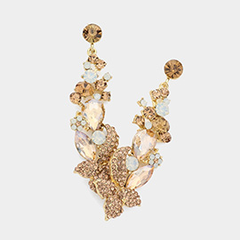 Crystal Teardrop Marquise Flower Drop Evening Earrings