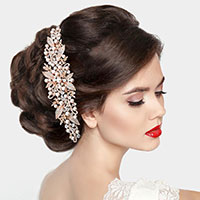 Pearl Stone Embellished Leaf Cluster Hair Comb