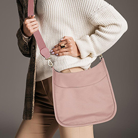 Solid Faux Leather Crossbody Bag