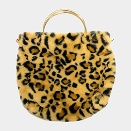 Leopard Patterned Faux Fur Tote / Crossbody Bag