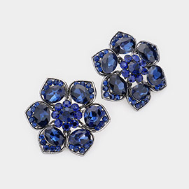 Multi Stone Embellished Flower Evening Earrings