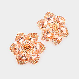 Multi Stone Embellished Flower Evening Earrings