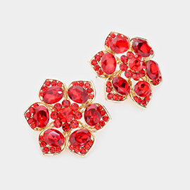 Multi Stone Embellished Flower Evening Earrings