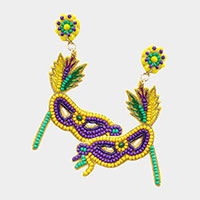 Mardi Gras Felt Back Seed Beaded Party Mask Dangle Earrings