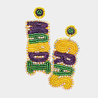 Mardi Gras Felt Back Beaded Message Dangle Earrings