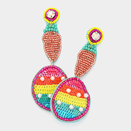 Felt Back Seed Beaded Carrot Sequin Easter Egg Link Dangle Earrings