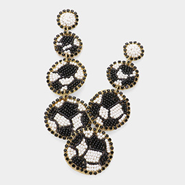 Felt Back Beaded Triple Soccer Link Dangle Earrings