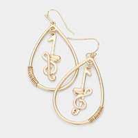 Music Nots Treble Clef Accented Open Metal Teardrop Dangle Earrings