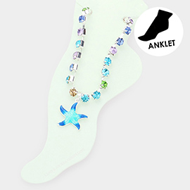 Enamel Starfish Charm Round Stone Anklet