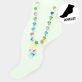 Enamel Mermaid Charm Round Stone Anklet