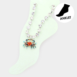 Enamel Crab Charm Round Stone Anklet